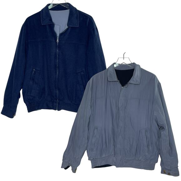 Saks Fifth Avenue L Mens Blue Reversible Full Zip Jacket 100% Cashmere